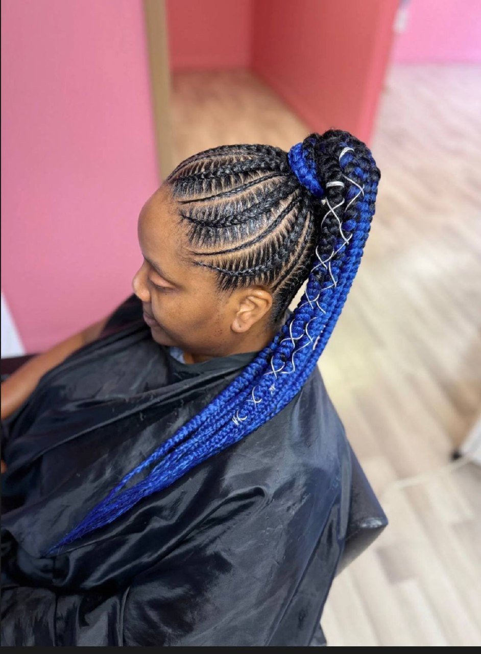 Blue Cornrow Ponytail